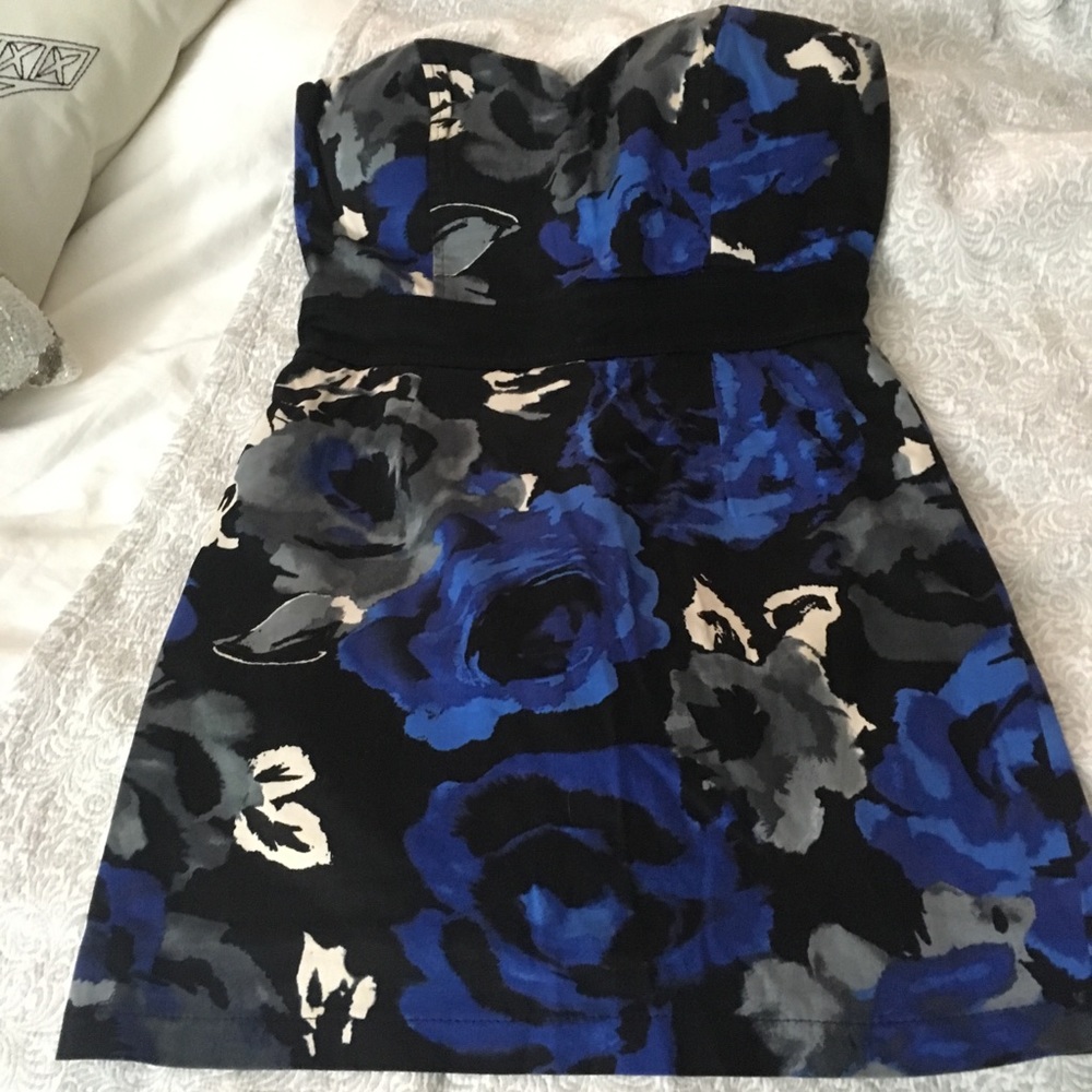 Blue flower dress, Small, Strapless